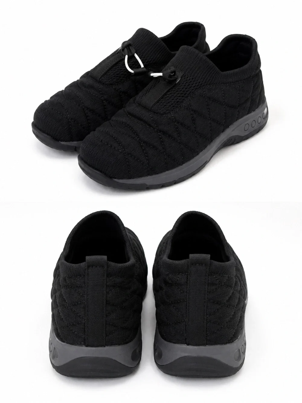 Kids Black Slip-On Quilted Knit Shoes